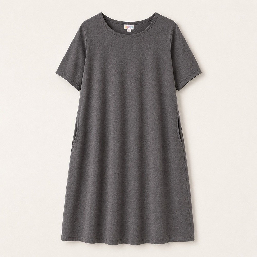 LuLaRoe T-Shirt Dress 3XL Gray Swing Pockets Midi Stretch Comfort Casual Lounge